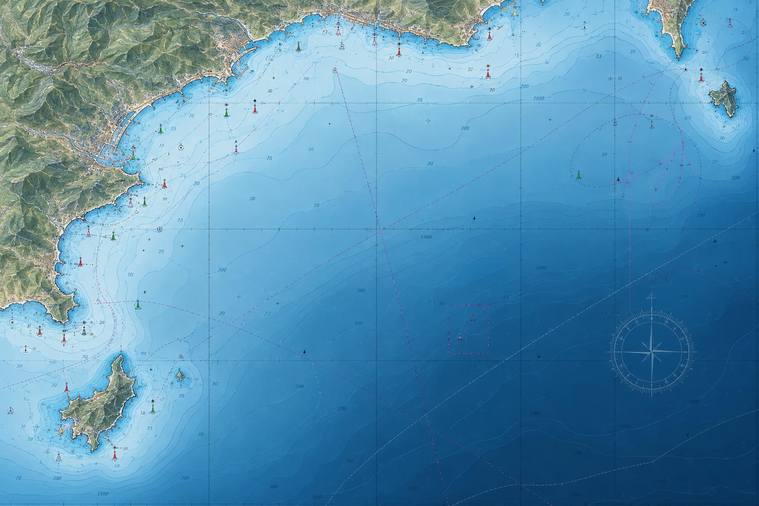 Cartografia nautica della Liguria con tracciati ASN